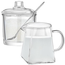 Leinuosen 2 Pcs Glass Pitcher Elegant Shaped Glass Creamer Pitcher Glass Tea Pitcher Coffee Milk Creamer Pitcher Creative Milk Frothing Pitcher Milk Frother Cup Creamer Jug (Mixed Style,350 ml)