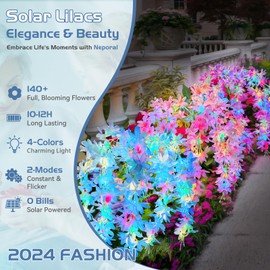 Neporal Solar Flowers Outdoor Waterproof IP65, 5 Lilac Flower Vines with 140+ Flowers, 2 Lightning Modes &Enlarged Solar Panel, 3PK Blue/Pink/Purple Solar Garden Lights Outdoor for Garden, Yard Decor