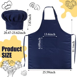 SATINIOR 2 Pcs Chef Costume for Women Men Chef Hat Apron Set for Adult Baker Apron Hat for Cooking Cosplay(Navy Blue,Solid Style)