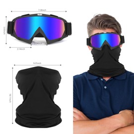 Lievermo Motorcycle Goggles Dirt Bike 2 Pack ATV Off-Road Riding Motocross Ski Goggles Windproof Glasses with Sun UV Protection Neck Gaiter Face Cover