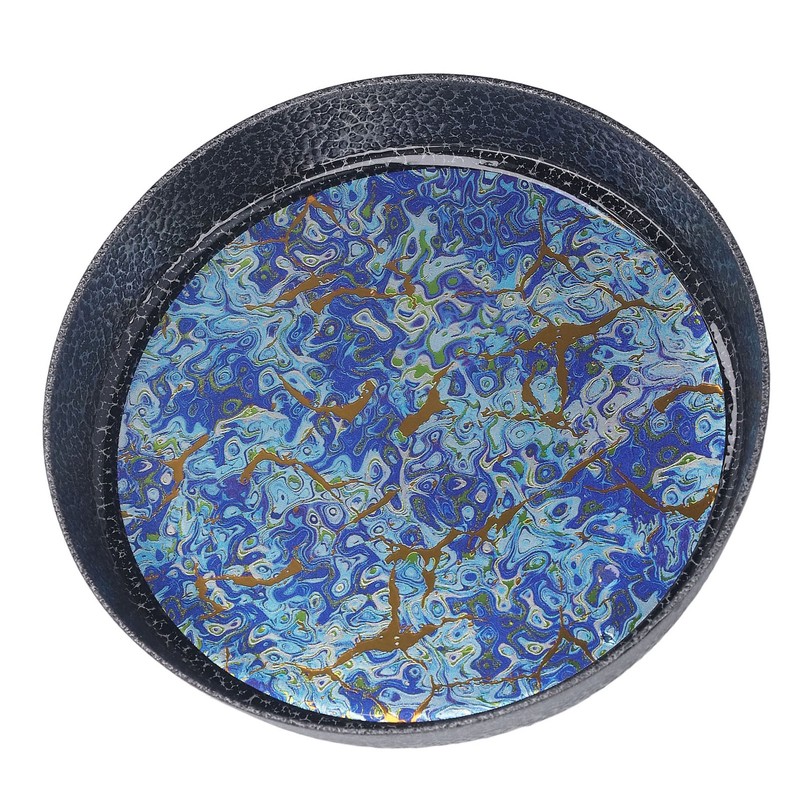 Small Tea Tray Complex Pattern Round Alloy Decorative Tea Serving