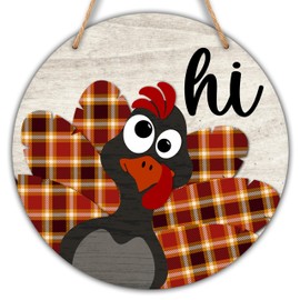 TIOFUNO Thanksgiving Sign for Front Door, 10" Autumn Round Wood Sign Hanging Plaque, Fall Turkey Welcome Door Sign Wall Art for Outdoor Farmhouse Garden Porch Home - B07