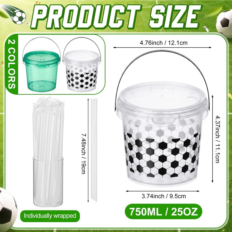 12 Pack 25oz Soccer Party Cups with Straws Lids, White