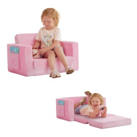 Dream On Me Nestle Kids Sofa in Pink, 2-in-1 Kids Sofa Couch, Convertible Sofa to Lounger, Low to Floor Design, Machine Washable Fabric Cover