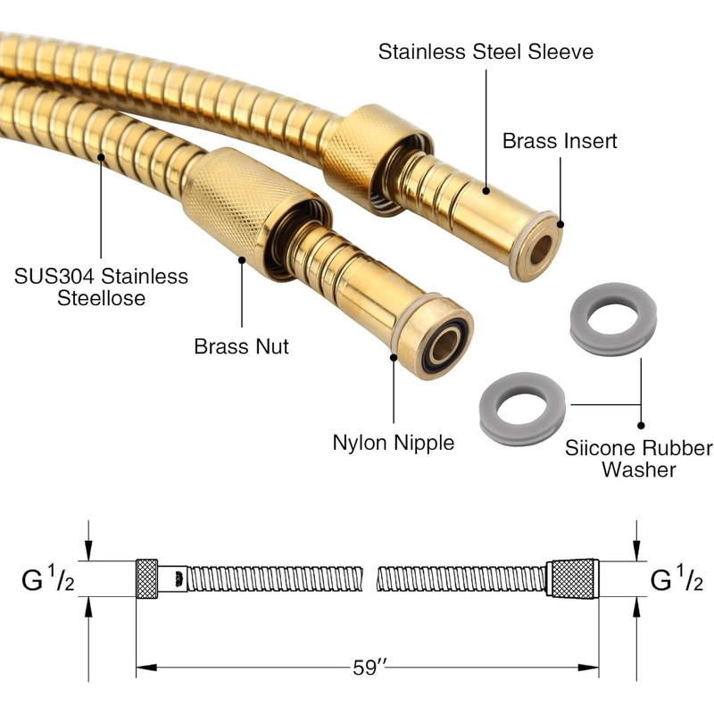 YUANQIAN Shower Hose, 60 Inch Flexible Shower Hose - Extra