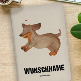 Mr. & Mrs. Panda DIN A4 Personalisiertes Notizbuch Hund Dackel - Personalisierte Geschenke, happy dog, Namensbuch, Sprüche, Personalisierung, Hunde,