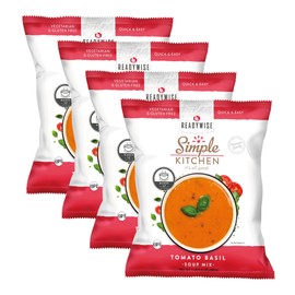 READYWISE - Simple Kitchen, Tomato Basil Soup, 17 Servings Per Pack, MRE, Gluten Free, & Vegetarian, Hiking, Camping Essentials, Food, Soup Mix, for Events, Restaurants, Emergency Food Supply, Meal Prep, or Daily Use, Pack of 4