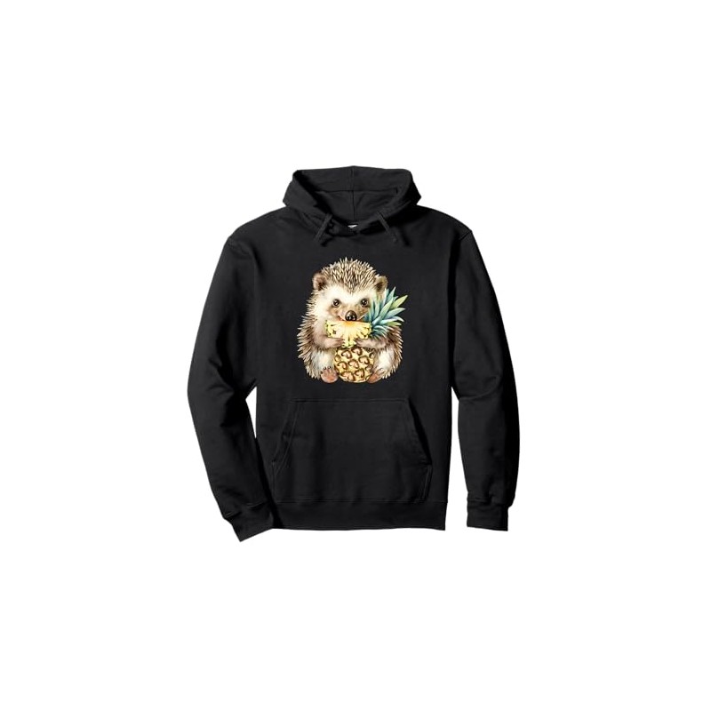 Pineapple Hedgehog Watercolor Wildlife Drawing Artwork Pullover Hoodie