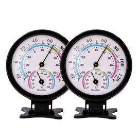 LayscoPro Mini Indoor Thermometer Hygrometer Analog 2 in 1 Temperature Humidity Monitor Gauge for Home, Room, Outdoor, Offices, Display Mechanical Diameter 75mm-2 Pack (No Battery Needed)-Black