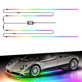 OPPBUY Car Underglow Lights,4PCS RGB Exterior Neon Accent Strip Lights Kit with APP Control,210 Chasing Colors,16 Million DIY Colors,Music Mode,12V Dimmable Car Strip Lights for Car,35Inch & 47Inch