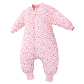 LAT Baby Sleeping Bag with Feet 2.5 TOG Winter Warm Toddler Sleeping Bag with Legs Long Sleeves Removable Baby Sleep Sack 100% Cotton Wearable Blanket for Girls Boys (Pink, L (2-4 Years))