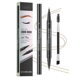 Microblading Eyebrow Pencil,2-in-1 Dual-Ended Eyebrow Pen with 2 Tip brow pen and Precise Brush-Tip,Brow Pen for Natural Waterproof and Long-Lasting Brows (Dark brown)