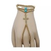 Unbranded Women Gold Metal Hand Chain Bracelet Cross Charm Turquoise