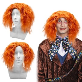 UILYNIU Mens Wig Short Curly Orange Ginger Wig Men Boyband Fancy Dress Men Punk Rock Star Wigs 60s 70s 80s Costume Accessories for Party Music Punk Carnival (Orange)