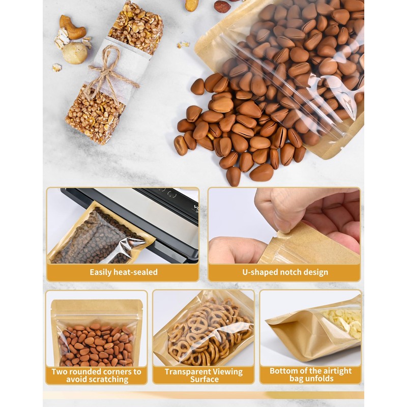 FireKylin 100PCS Stand Up Pouches 3.5"x5.5" Paper Bags With Window