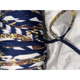 Unbranded 20 yards dk navy white brown yellow print CORD spaghetti strap string 1/4" wide