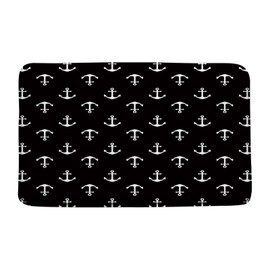 CCXTCZ Nautical Anchor Bath Mat Black White Ocean Lover Lover Beach Adventure Modern Simple Minimalist Fabric Bathroom Microfiber Memory Foam Absorbent Rug Bathroom Decor Rug,17.8x29.5 Inch