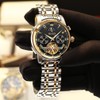 OUPINKE Men's Automatic Luxury Skeleton Mechanism with Moon Phase Tourbillon
