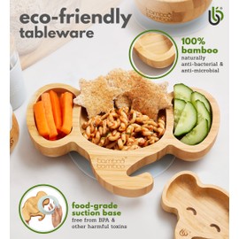 bamboo bamboo ® Baby and Toddler Suction Plate for Feeding and Weaning | Bamboo Elephant Plate with Secure Suction | Suction Plates for Babies from 6 Months (Elephant, Grey)