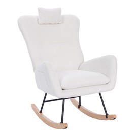 KEIKI Teddy Upholstered Nursery Rocking Chair, Upholstered Glider with High Backrest for Living Room, Nursery, Bedroom
