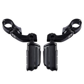 XFMT 1.25" Short Angled Adjustable Highway Footpegs Crash Bar Foot Rests Universal Fits For Harley Davidson Honda Kawasaki Suzuki Yamaha (Black Style 4)