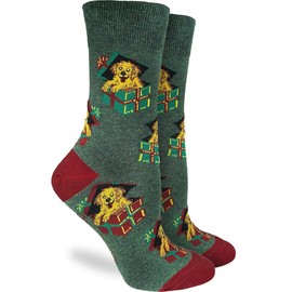 Good Luck Sock Women's Christmas Puppy Presents Socks, Adult, Shoe Size 5-9