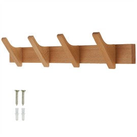 Keypak Wooden Wall Mounted Coat Rack 4 Hook 46cm Slimline Scandinavian Style Rail for Coats, Clothes, Entryway, Bathroom Use