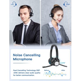 New bee Wireless Headset, Bluetooth Headset with Microphone Noise Canceling & USB Dongle 20hrs Talk time & Mute Button for Work/PC/Office/Zoom/Skype(Black)