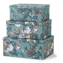 Soul & Lane Decorative Storage Cardboard Boxes with Lids | Elegance in Bloom - Set of 3 | Floral Moody Paperboard Nesting Boxes