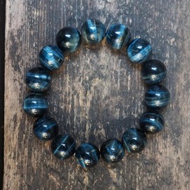 Blue Tigers Eye Mens Bracelet 16MM | Fits for About 8" XLarge Wrist | Natural Solar Plexus Chakra Gemstones | Bring Luck Wealth Courage | Protection from Evil | Gift