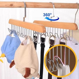 2PCS Belt Hanger for Closet, Sturdy Wooden Belt Organise, Sturdy Tie Rack Hanger with 8 Metal Hooks, Space Saving Tank Top Bra Hanger - 360° Rotating Hanger