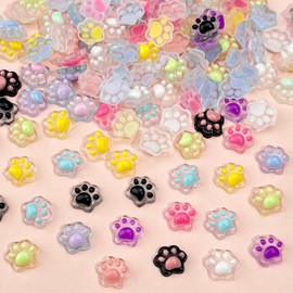 UEYRSED 90Pcs Cute Colorful Cat Paw Nail Art Charms 3D Cute Cats Nail Rhinestones Colorful Cat Paw Nails Gems Diamonds Kawaii Animal Cats Nails Jewelry for Women Acrylic Nail Supplies
