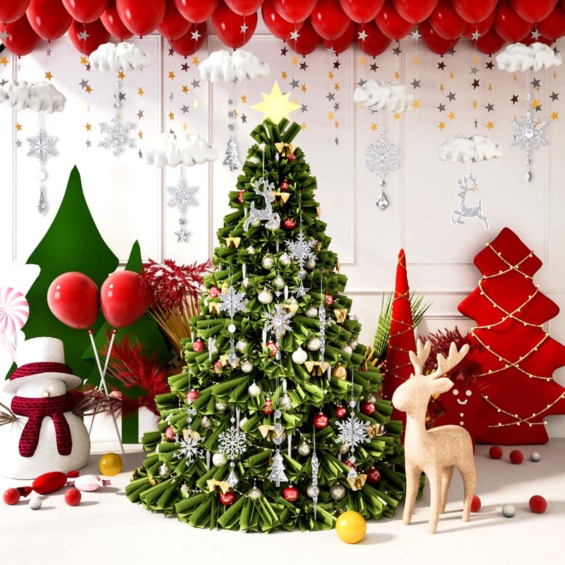 18pcs Crystal Christmas Tree Ornaments, Hanging Acrylic Snowflake Icicle Ornaments