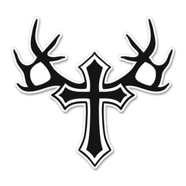 Cross with Antlers - 5" Vinyl Sticker - for Car Laptop I-Pad - Waterproof Decal