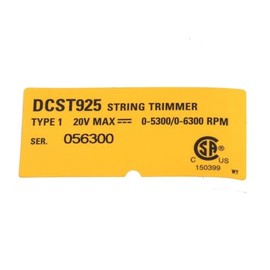OEM N638956 Replacement for Dewalt String Trimmer Rating Label DCST925B DCST925M1