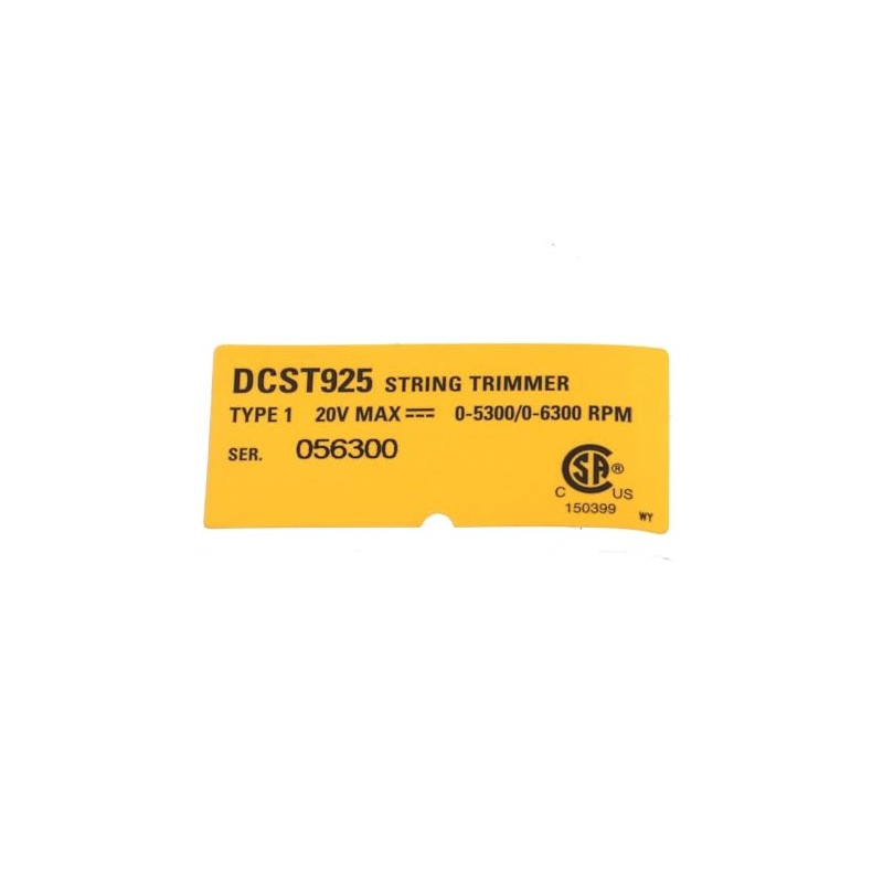 OEM N638956 Replacement for Dewalt String Trimmer Rating Label DCST925B