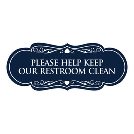 Signs ByLITA Designer Please Help Keep Our Restroom Clean - Cartel, Azul Marino/Blanco, Large (3-1/2" x 9")