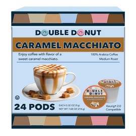 Double Donut Flavored Coffee Pods, Caramel Macchiato Coffee, Caramel Coffee for Keurig K Cups Machines, Medium Roast Coffee in Recyclable Pods, 24 Count
