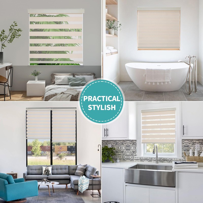 Joydeco Cordless Zebra Blinds for Windows, Dual Layer Light Control