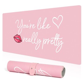 Makeup Mat for Vanity, Dual-Sided Vanity Top Protector Mat Waterproof Dressing Desk Makeup Table Cover Pad You're Like Really Pretty (Baby Pink/Silver, 23.6"x11.8")
