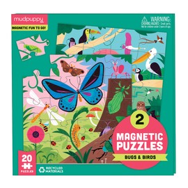 Mudpuppy Bugs & Birds Magnetic Puzzles from Mudpuppy - Includes Two 20-Piece Magnetic Puzzles, Colorful Illustrations, Portable Trifold Package Allows for Puzzling on The Go!, Ages 4+