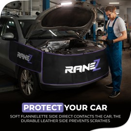 RaneZ Thickend Fender Covers for Mechanics - Set of 3 Car Fender Protector with Strong Magnets and Hooks - Easy to Clean Fender Covers with Microfiber Towel and Practical Dustbag for Safe Storage