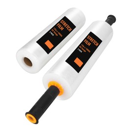 2-Pack Industrial Strength Handmade Stretch Wrap 80 Gauge 15" 1000 Ft Heavy Duty Shrink Film Durable Self-Adhesive Stretch Film with Plastic Handles for Shipping,Moving,Packaging (2 W/Handles, Clear)