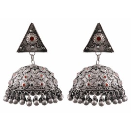 Traditional Designer Indian Afghani Oxidiised Silver Ethnic fUSION Handmade Junk Bohemian Style Dangle Jhumka Earrings (Silver 1)