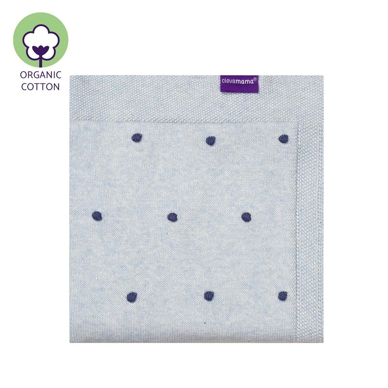 Clevamama Knitted Pom Pom Baby Blanket, Soft Organic Cotton Newborn
