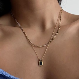 Atentuyi Boho Necklace Gold Choker Necklace CZ Square Pendant Necklace Black Onyx Necklace Square Black Crystal Necklace Black Pendant Necklace Jewellery Women Girls, Crystal Gold