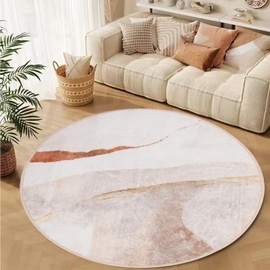 TYJDTYR Round Rug 80cm, Area Rugs, Low Pile Abstract Rug, off White, Light Brown, Dark Brown, Non Slip Washable, for Living Room, Bedroom, Nursery, Kids Baby Room.