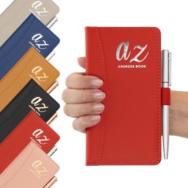 Address Book A-Z Red Index Hard Back Slim Address & Pen Alphabetic Tabs (Red)