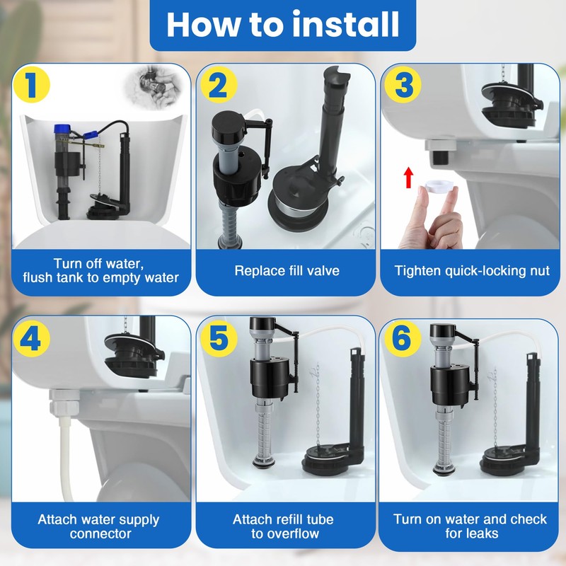 Saillong Universal Toilet Flusher Replacement Kit, Fill Valve, 2-Inch Flapper,
