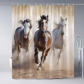 Horse Shower Curtain Farmhouse Animals Western Country Farm Polyester Fabric Bathroom Home Decor Set with Hooks 70Wx70H Inch